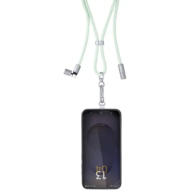 Intenso USB-C laadimisrihm telefoni kaelapaela kaabel 60 W kiirlaadimine reguleeritava pikkusega 1.65 m nailon roheline
