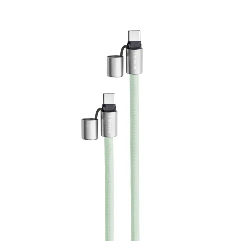 Intenso USB-C laadimisrihm telefoni kaelapaela kaabel 60 W kiirlaadimine reguleeritava pikkusega 1.65 m nailon roheline