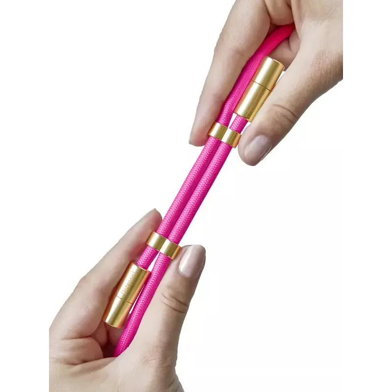Intenso USB-C laadimisrihm telefoni kaelarihmakaabel 60W kiirlaadimine reguleeritav pikkus 1,65m nailon neoonroosa