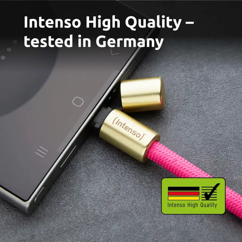 Intenso USB-C laadimisrihm telefoni kaelarihmakaabel 60W kiirlaadimine reguleeritav pikkus 1,65m nailon neoonroosa
