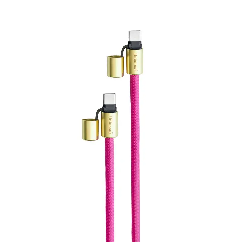 Intenso USB-C laadimisrihm telefoni kaelarihmakaabel 60W kiirlaadimine reguleeritav pikkus 1,65m nailon neoonroosa