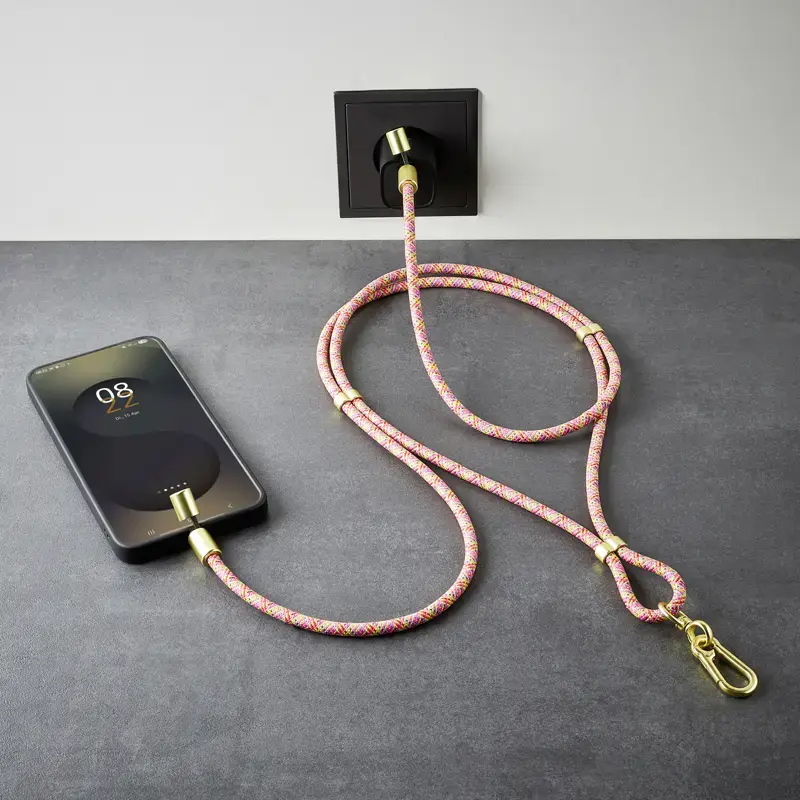 Intenso USB-C laadimisrihm telefoni kaelapaelakaabel 60W kiirlaadimine reguleeritava pikkusega 1,65m nailon mitmevärviline