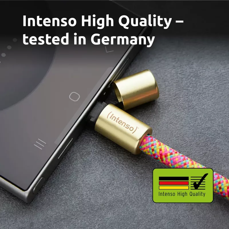 Intenso USB-C laadimisrihm telefoni kaelapaelakaabel 60W kiirlaadimine reguleeritava pikkusega 1,65m nailon mitmevärviline