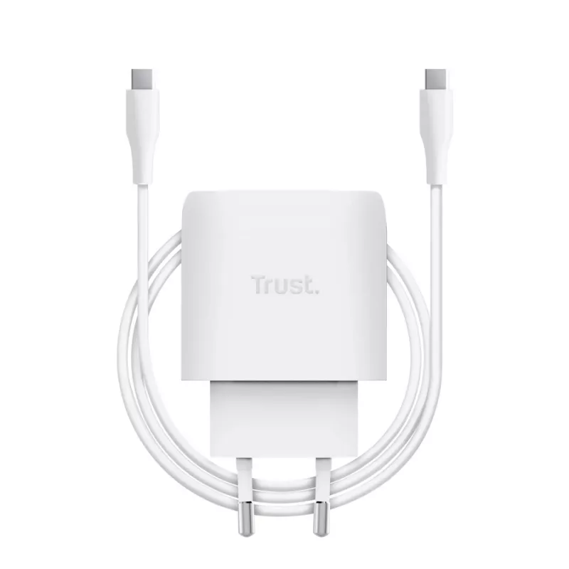TRUST Maxo 45 W USB-C GaN-laadija, 45 W, USB-C väljund, max 20 V, 2 m kaabel, valge