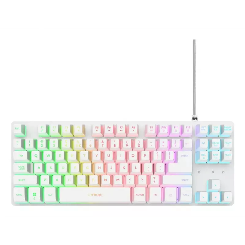 Mehaaniline numbriklahvideta mänguklaviatuur TRUST GXT 833W Thado TKL — USB, QWERTY US, RGB, valge, 87 klahvi