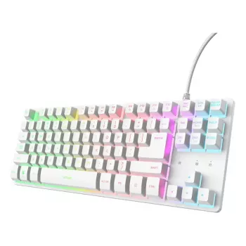 Mehaaniline numbriklahvideta mänguklaviatuur TRUST GXT 833W Thado TKL — USB, QWERTY US, RGB, valge, 87 klahvi