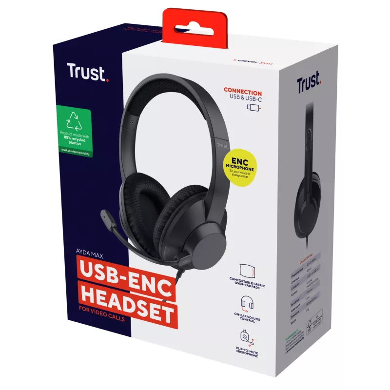 Trust Ayda Max Peakomplekt Juhtmega Peavõru Kõned/Muusika USB USB-C / USB Type-A Must