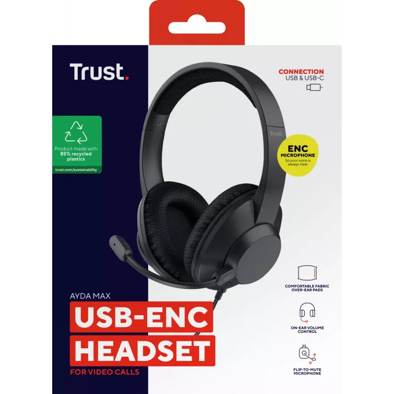 Trust Ayda Max Peakomplekt Juhtmega Peavõru Kõned/Muusika USB USB-C / USB Type-A Must
