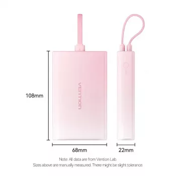 Akupank Vention 10000mAh (USB-C, Lightning, USB-A) 22.5W LED-ekraan Roosa