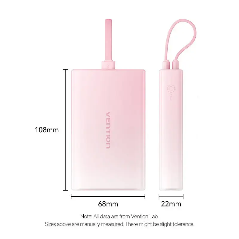 Akupank Vention 10000mAh (USB-C, Lightning, USB-A) 22.5W LED-ekraan Roosa