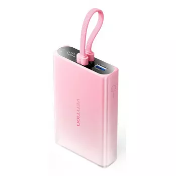 Akupank Vention 10000mAh (USB-C, Lightning, USB-A) 22.5W LED-ekraan Roosa