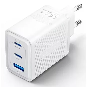Vention FERW0-EU 65W sisetoitega kiirlaadija sülearvutile, nutitelefonile, tahvelarvutile, nutikellale, kõrvaklappidele, 2× USB-C, valge