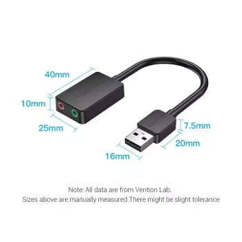 Vention 2-pordiline USB-väline helikaart 0.15M Must 2.1 kanalit 16 bitti