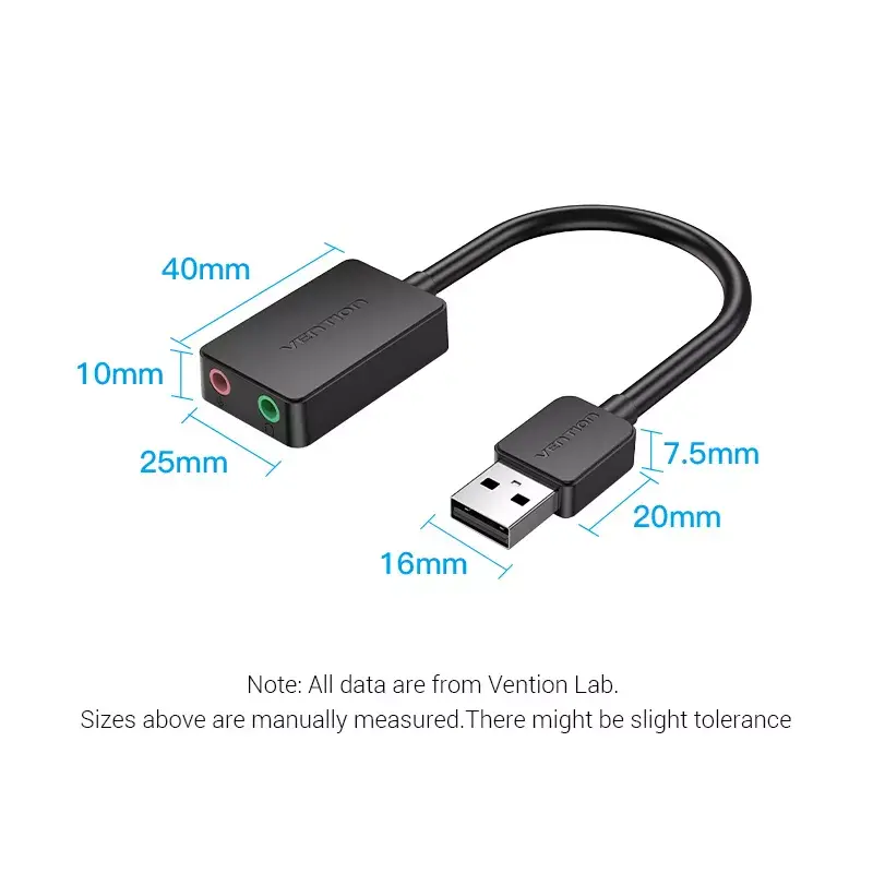 Vention 2-pordiline USB-väline helikaart 0.15M Must 2.1 kanalit 16 bitti