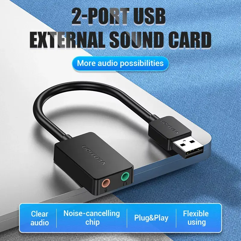 Vention 2-pordiline USB-väline helikaart 0.15M Must 2.1 kanalit 16 bitti