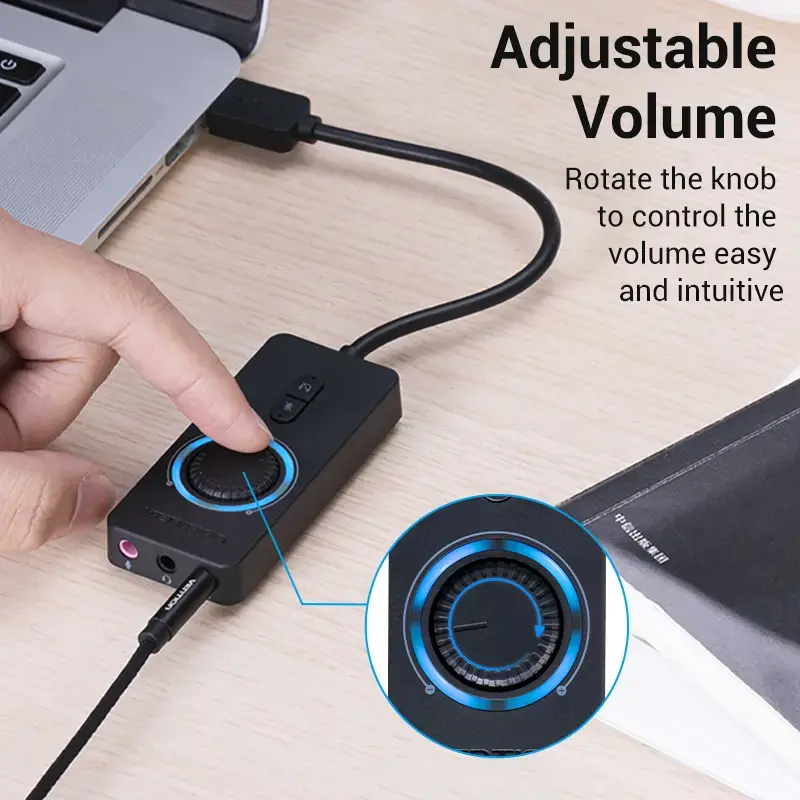 Vention USB 2.0 väline stereoadapter helitugevuse reguleerimisega 0,15 m must ABS