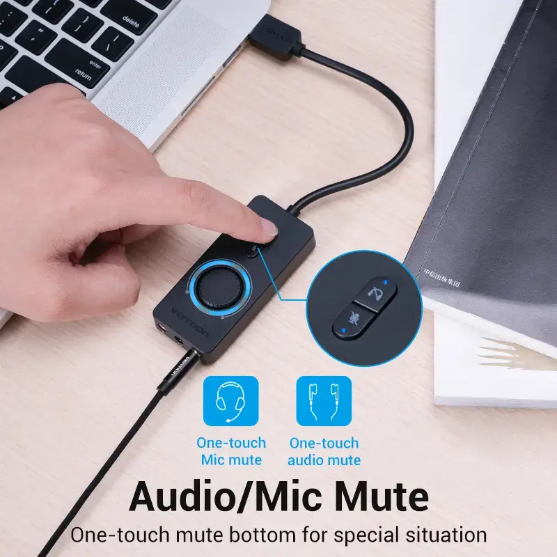 Vention USB 2.0 väline stereoadapter helitugevuse reguleerimisega 0,15 m must ABS