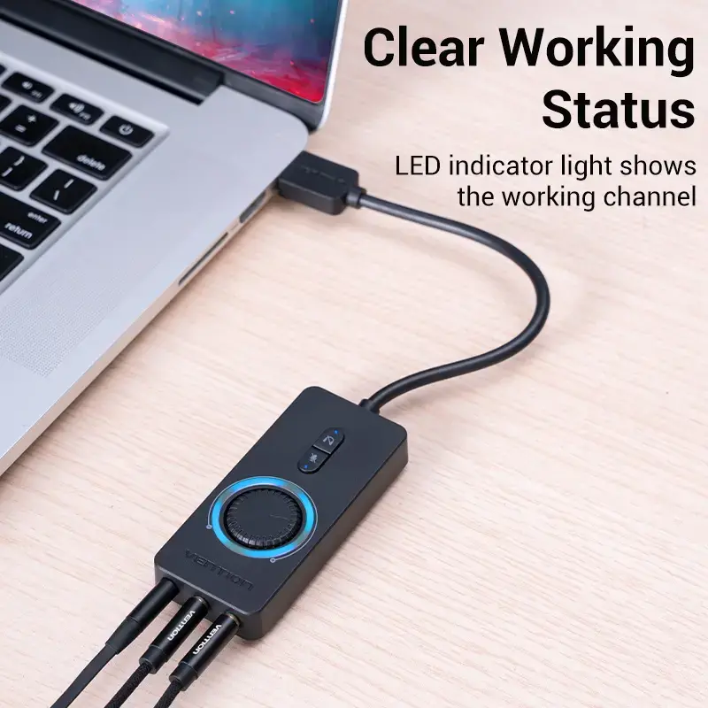 Vention USB 2.0 väline stereoadapter helitugevuse reguleerimisega 0,15 m must ABS
