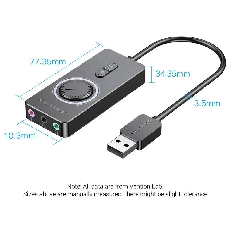 Vention USB 2.0 väline stereoadapter helitugevuse reguleerimisega 0,15 m must ABS