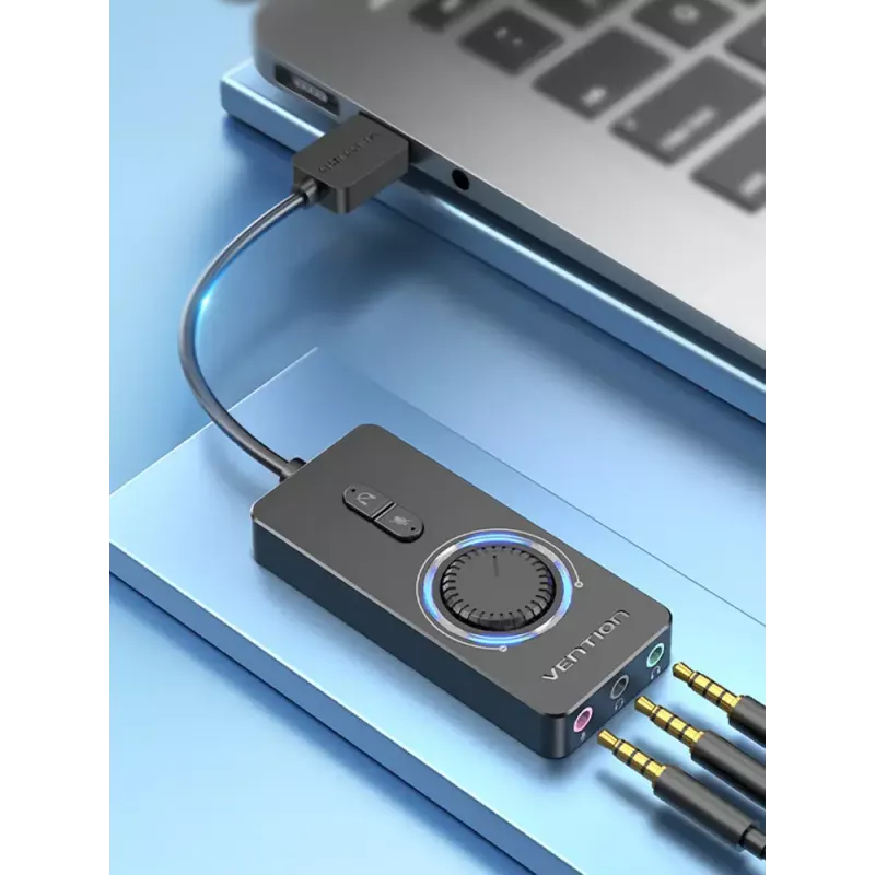Vention USB 2.0 väline stereoadapter helitugevuse reguleerimisega 0,15 m must ABS