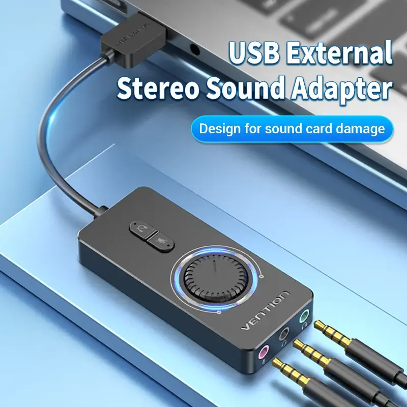 Vention USB 2.0 väline stereoadapter helitugevuse reguleerimisega 0,15 m must ABS
