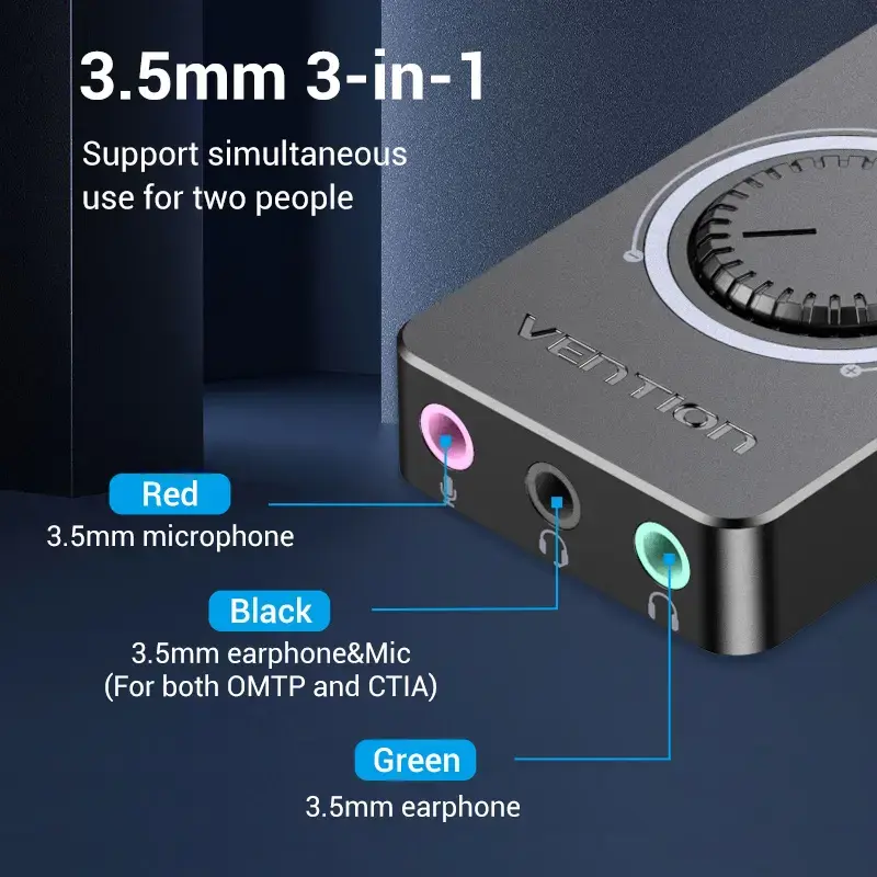 Vention USB 2.0 väline stereoadapter helitugevuse reguleerimisega 0,15 m must ABS