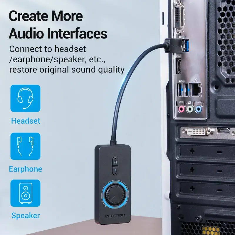 Vention USB 2.0 väline stereoadapter helitugevuse reguleerimisega 0,15 m must ABS