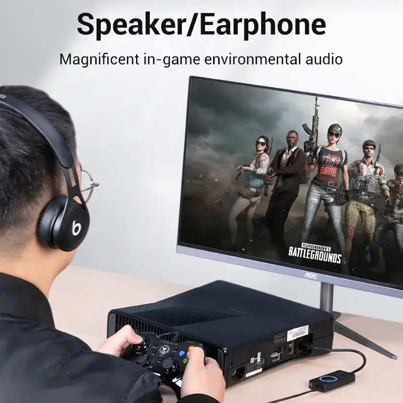 Vention USB 2.0 väline stereoadapter helitugevuse reguleerimisega 0,15 m must ABS
