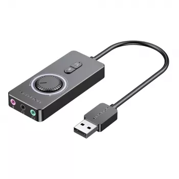 Vention USB 2.0 väline stereoadapter helitugevuse reguleerimisega 0,15 m must ABS