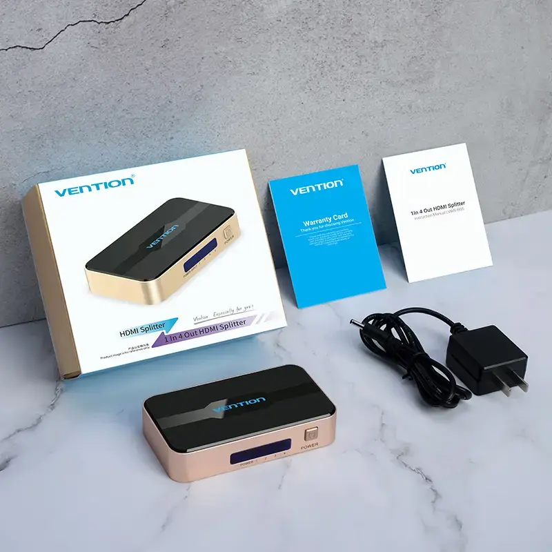 HDMI jaotur Vention 1 sisse 4 välja 4K@30Hz kuldne alumiiniumsulam