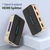 HDMI jaotur Vention 1 sisse 4 välja 4K@30Hz kuldne alumiiniumsulam