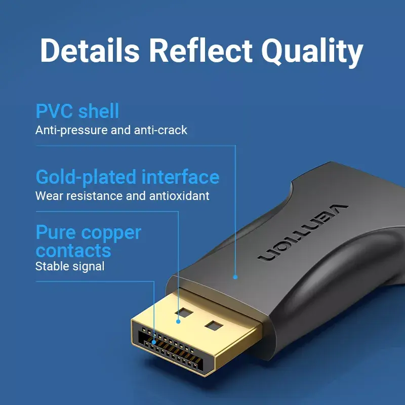 DisplayPort-HDMI-adapter Vention HBOB0, DisplayPort-isane–HDMI-emane, must, kullatud kontaktid