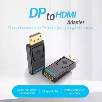 DisplayPort–HDMI adapter Vention HBKB0 – DP isane HDMI emasele, must, kullatud kontaktidega