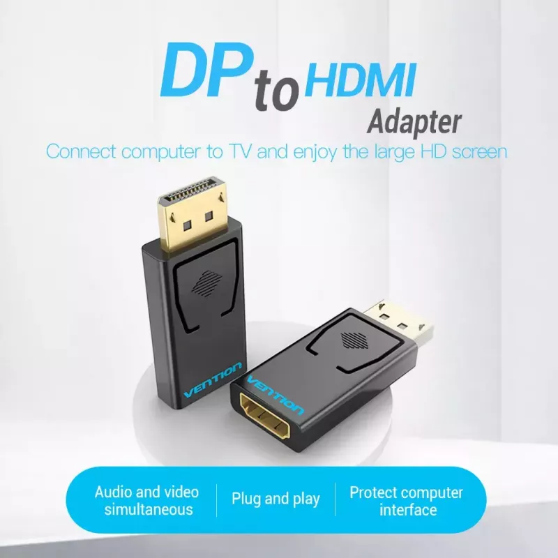 DisplayPort–HDMI adapter Vention HBKB0 – DP isane HDMI emasele, must, kullatud kontaktidega