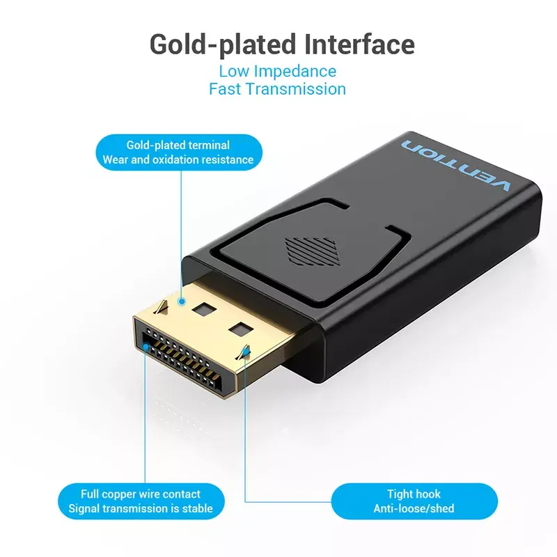 DisplayPort–HDMI adapter Vention HBKB0 – DP isane HDMI emasele, must, kullatud kontaktidega