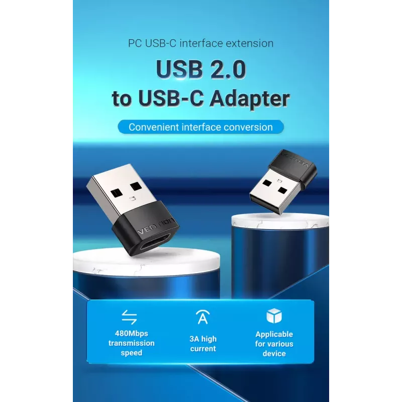 USB-adapter Vention CDWB0 USB 2.0 isane USB-C-emane must PVC