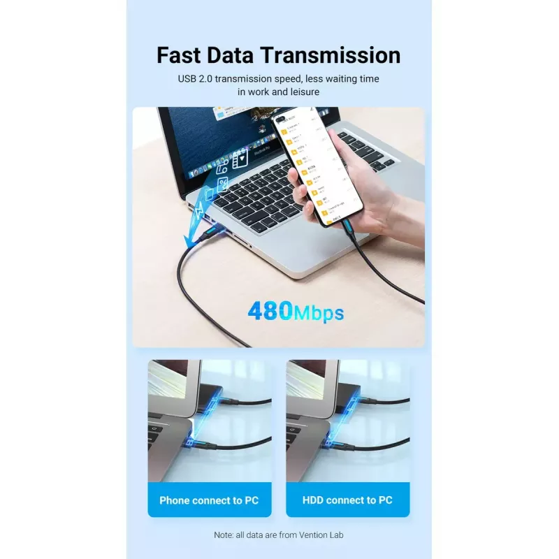 USB-adapter Vention CDWB0 USB 2.0 isane USB-C-emane must PVC