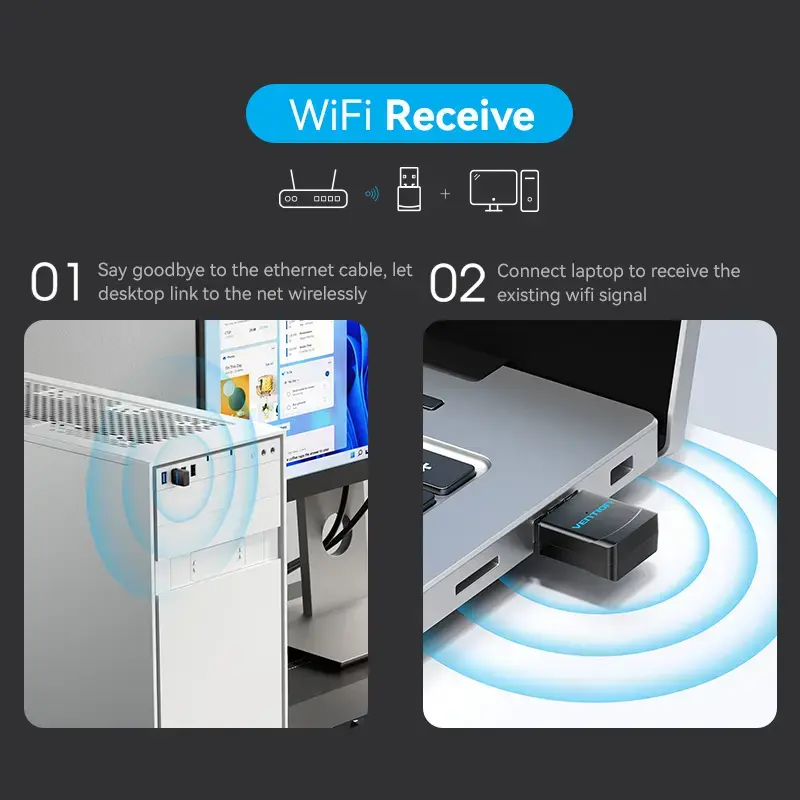 Vention USB Wi-Fi Dual Band Adapter 2.4G/5G Must Wireless USB 433 Mbit/s
