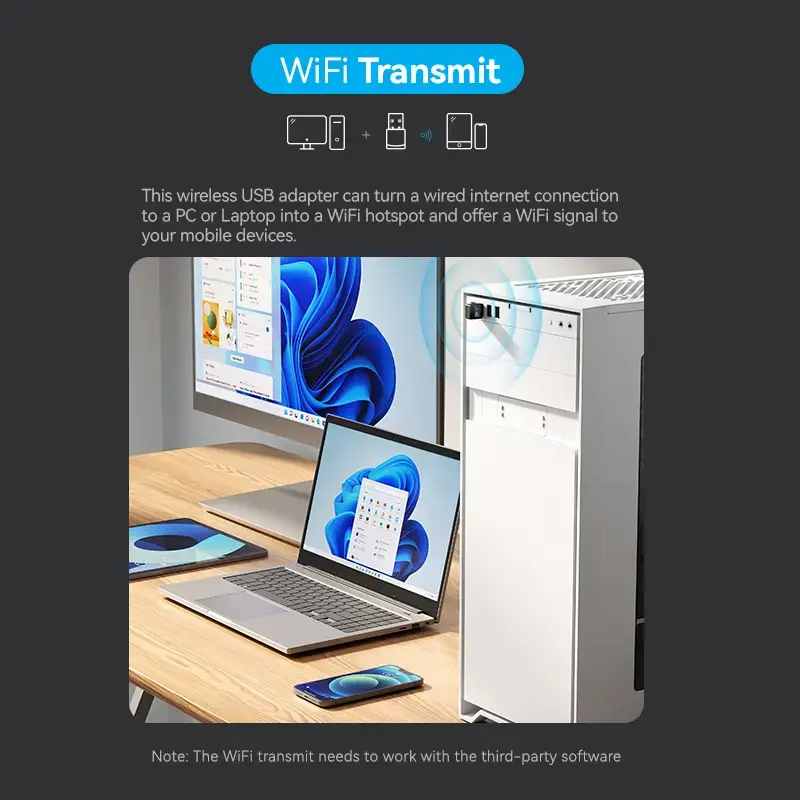 Vention USB Wi-Fi Dual Band Adapter 2.4G/5G Must Wireless USB 433 Mbit/s
