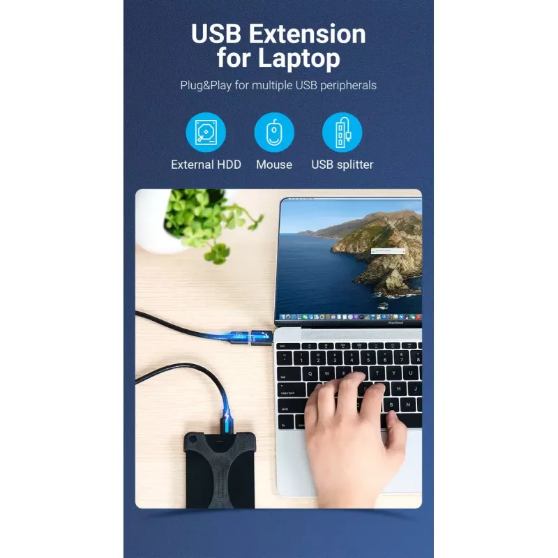 Vention USB-C to USB 3.0 OTG Adapter CDUB0 – USB-C isane USB-A emasele, must PVC, nikeldatud kontaktidega