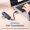 USB 2.0 jaotur Vention 3 pordiga ja 100M Etherneti adapteriga, USB 2.0 host, 4 porti, must