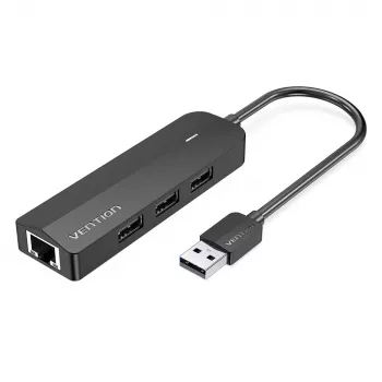 USB 2.0 jaotur Vention 3 pordiga ja 100M Etherneti adapteriga, USB 2.0 host, 4 porti, must
