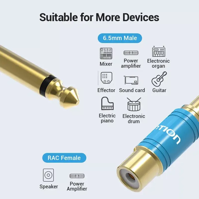 Heliadapter Vention VDD-C03 — 6,5 mm (isane) RCA-le (emane), kullatud kontaktidega, sinine