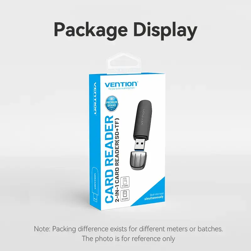 Vention 2-in-1 USB 3.2 Gen 1 (USB 3.0) kaardilugeja — SD ja MicroSD, must, kompaktne