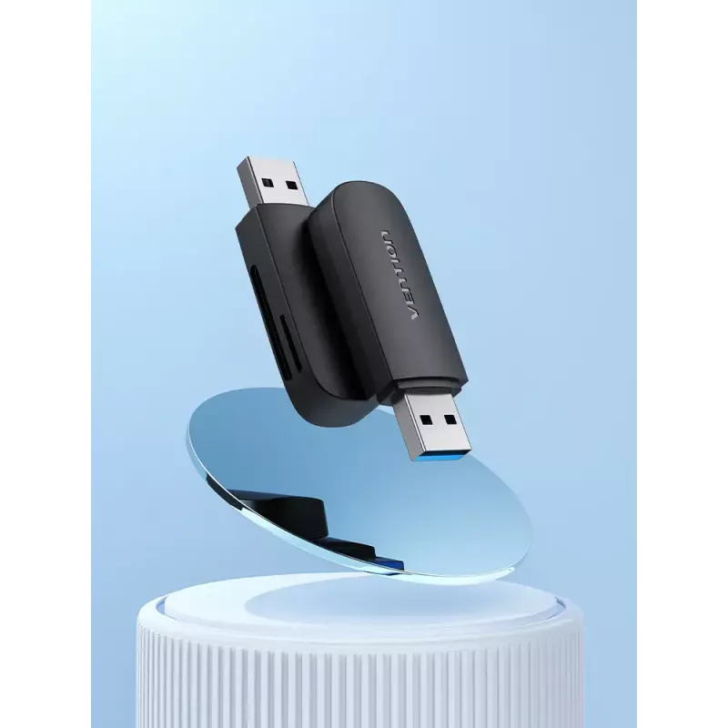Vention 2-in-1 USB 3.2 Gen 1 (USB 3.0) kaardilugeja — SD ja MicroSD, must, kompaktne