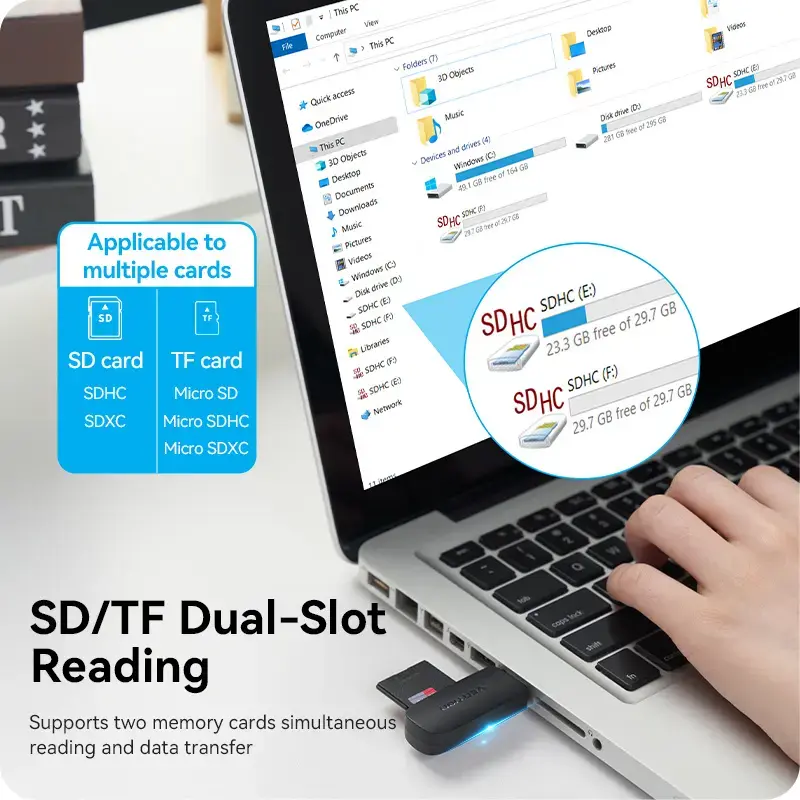 Vention 2-in-1 USB 3.2 Gen 1 (USB 3.0) kaardilugeja — SD ja MicroSD, must, kompaktne