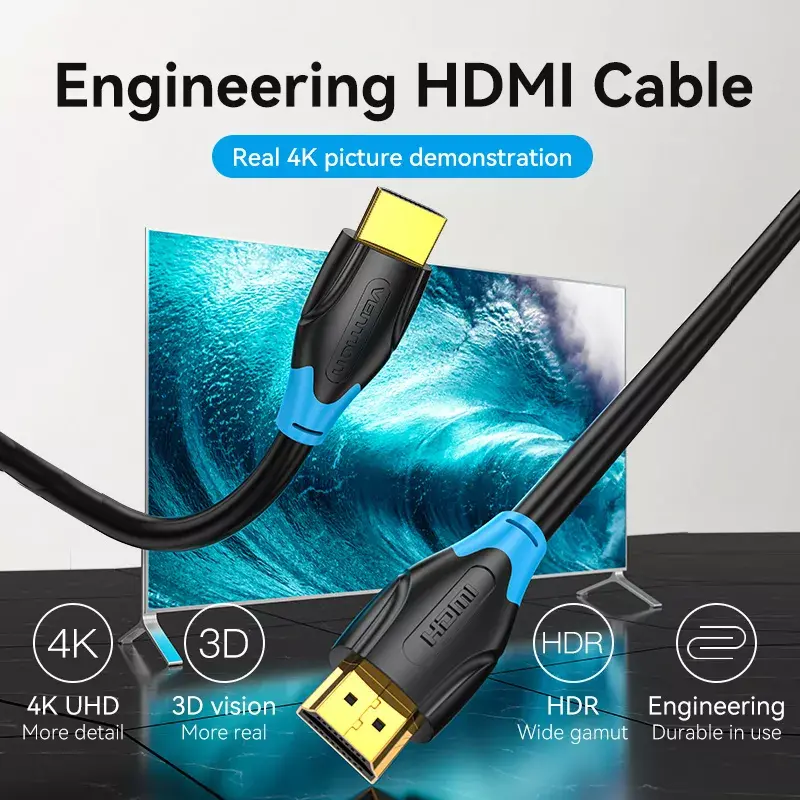 HDMI kaabel Vention 2.0 10 m Must, HDMI tüüp A-pistik–isane, 18 Gbit/s, 4K@60Hz, ARC, HDR