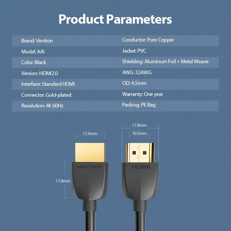Vention Portable HDMI kaabel 1M Must 2.0 18 Gbit/s