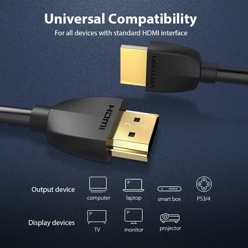 Vention Portable HDMI kaabel 3M Must HDMI 2.0 18 Gbit/s