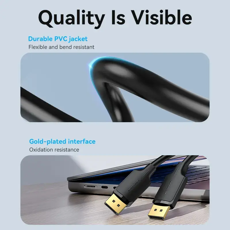 DisplayPort isane-isane kaabel Vention 1,5 m, 4K HD, must, 6 mm läbimõõt